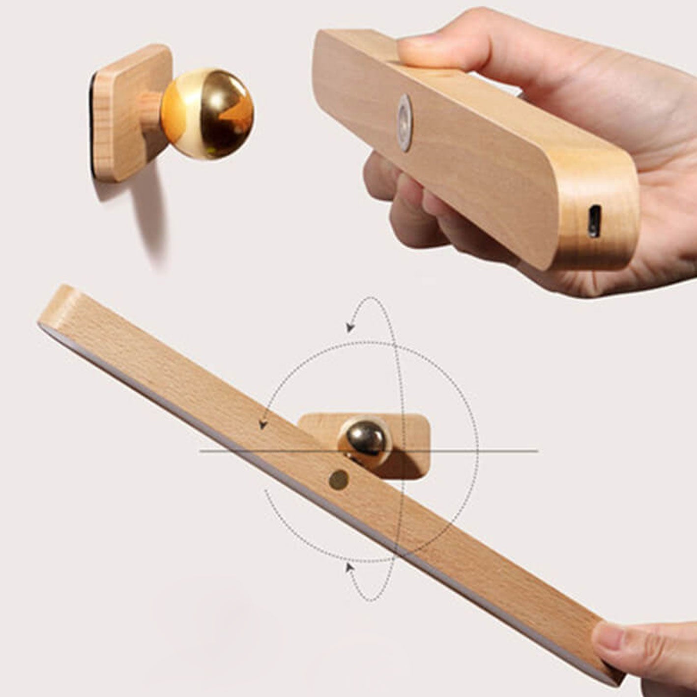 Wooden Strip Magnetic Mirror Wall Lamp