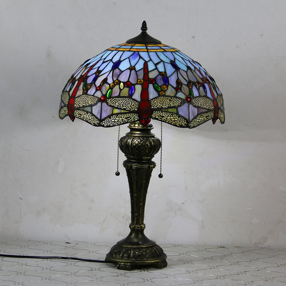 Dragonfly Peacock Glass Resin Table Lamp