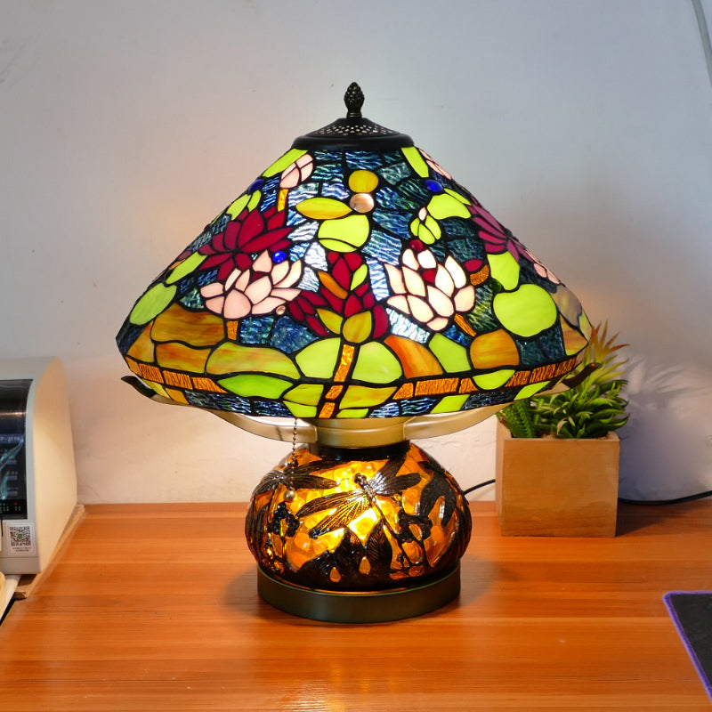 Iron Glass Conic Dragonfly 2-Light Table Lamp
