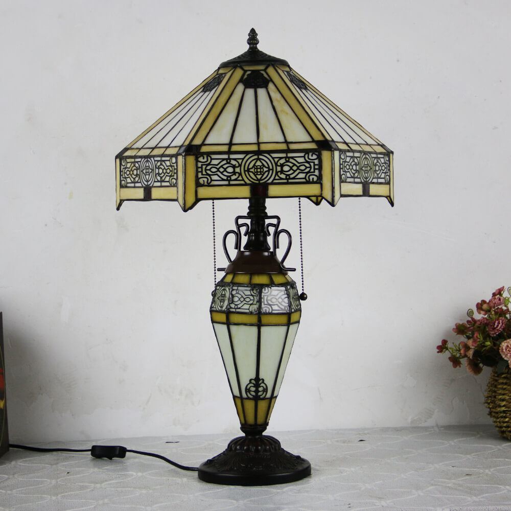Stained Glass Hexagonal Dome 2-Light Table Lamp