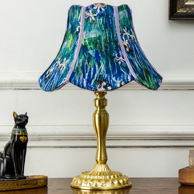 Metal Fabric Floral Painted Table Lamp