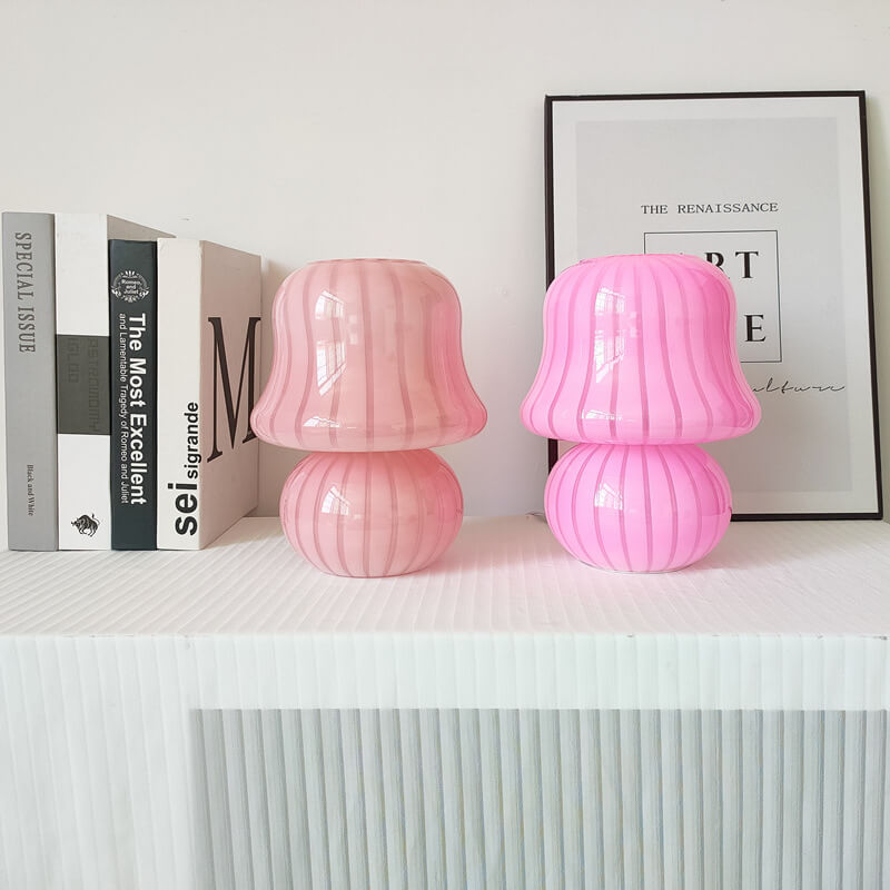 Cream Handmade Glass Mushroom Table Lamp