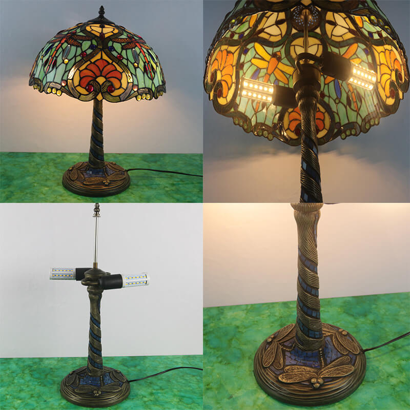 Flower Decor Stained Glass 2-Light Table Lamp
