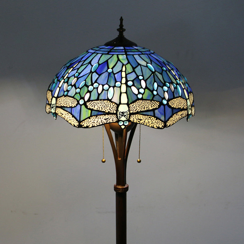Mediterranean Dragonfly Stained Glass 2-Light Floor Lamp
