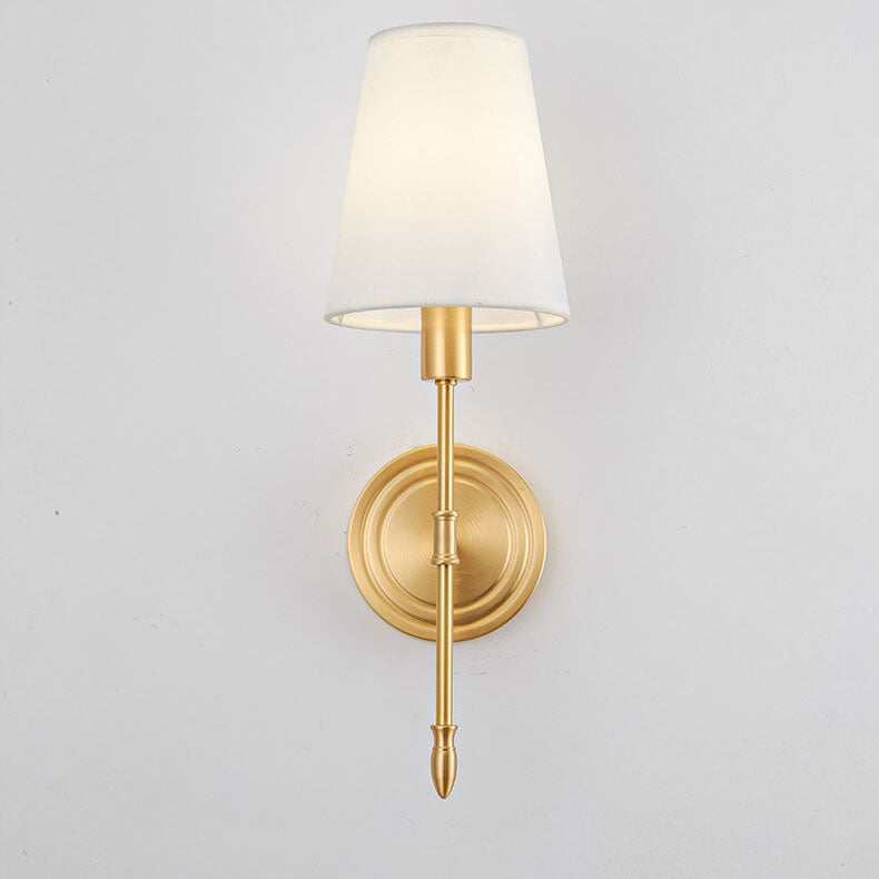 Brass Fabric Glass Straight Wall Lamp