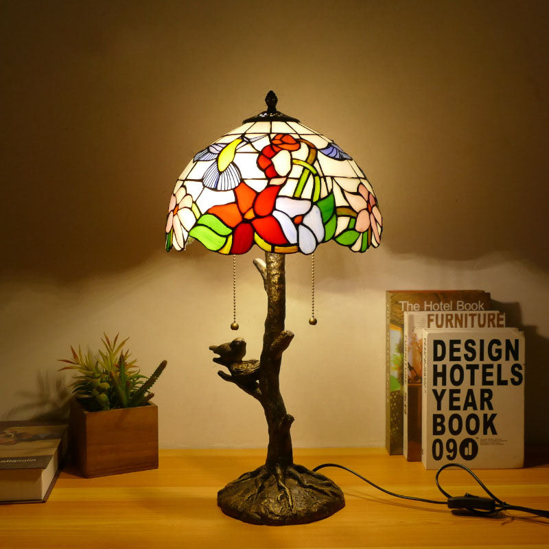 Dragonfly Flower Stained Glass 2-Light Table Lamp