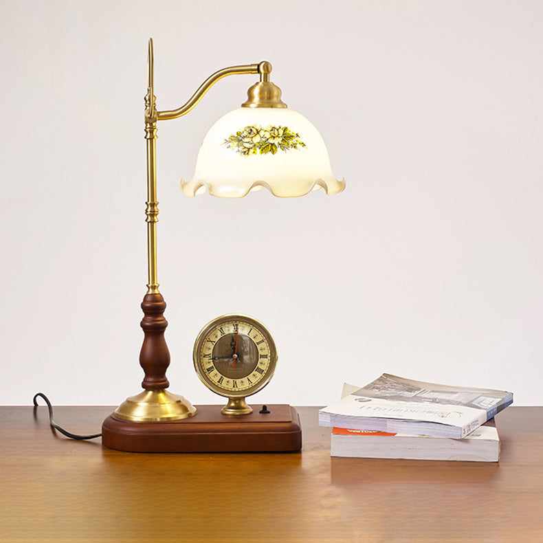 Floral Solid Wood Copper Table Lamp