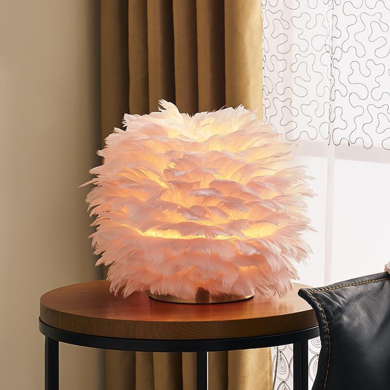 Feather Ball-Shaped Table Lamp