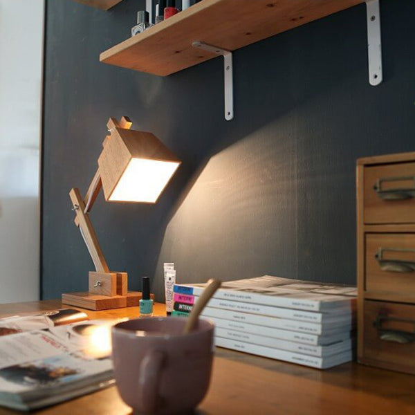 Solid Wood Cone Long Table Lamp