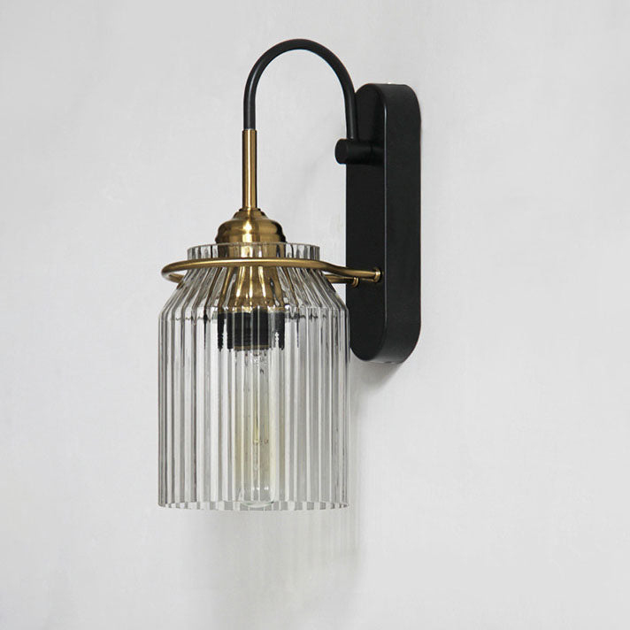 Cylinder Iron Glass Bedroom Wall Lamp