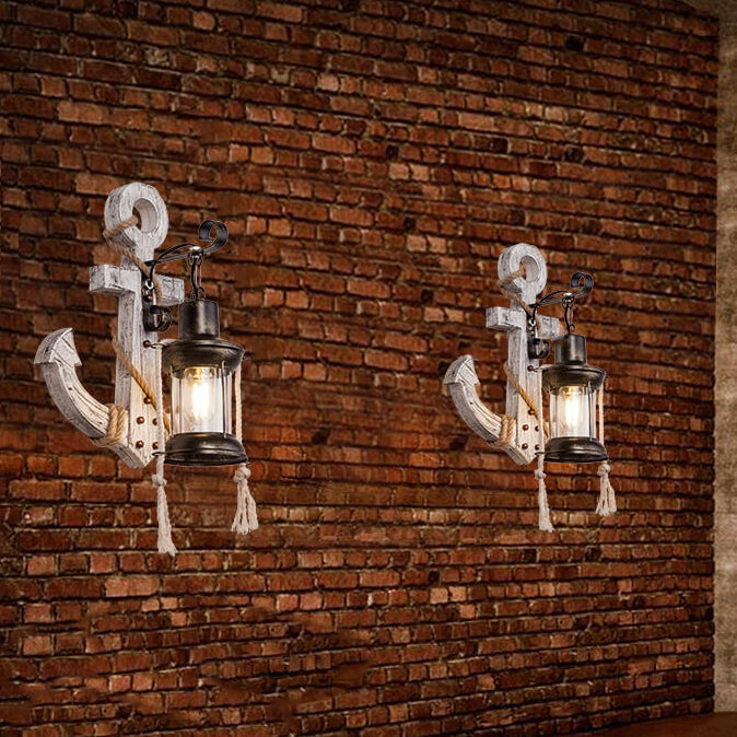 Boat Anchor Solid Wooden Wall Lamp