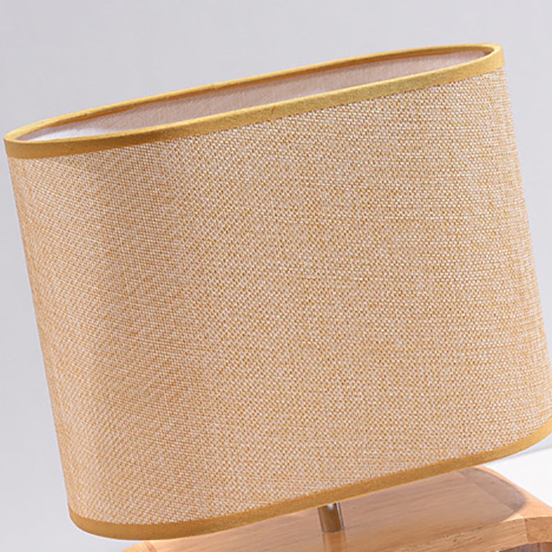 Wood Fabric Cylinder Elliptical Table Lamp
