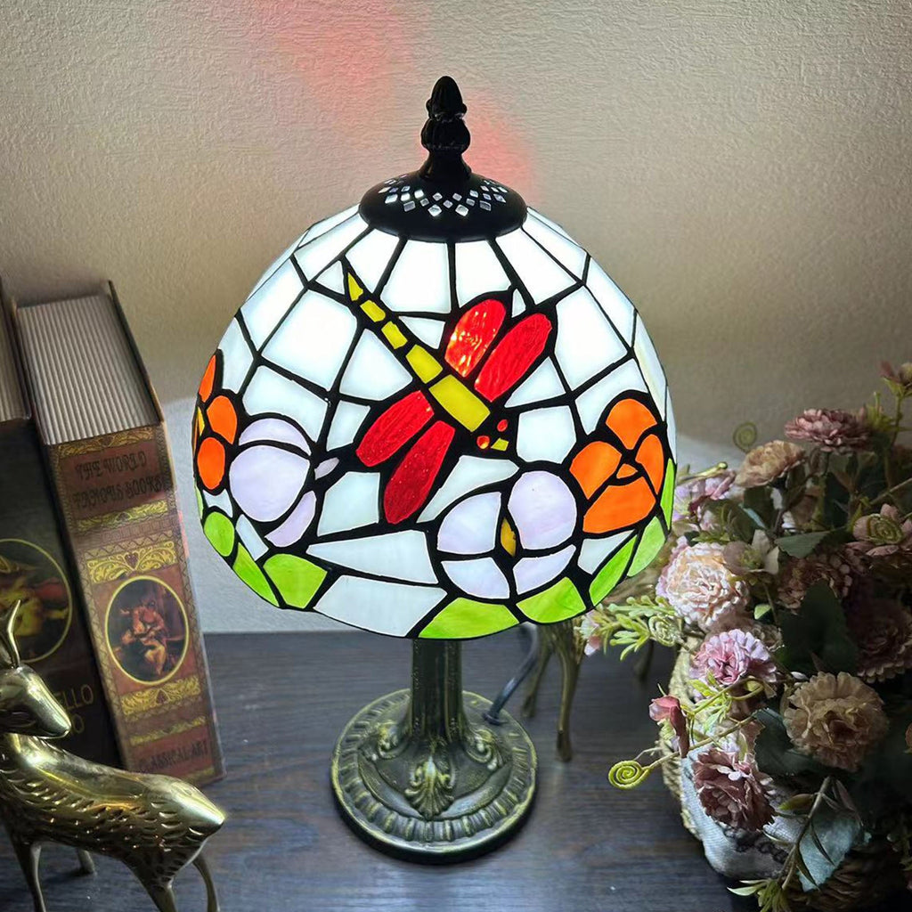 Alloy Glass Dome Flower Table Lamp
