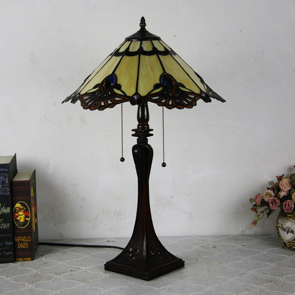 Mediterranean Stained Glass Cone 2-Light Table Lamp