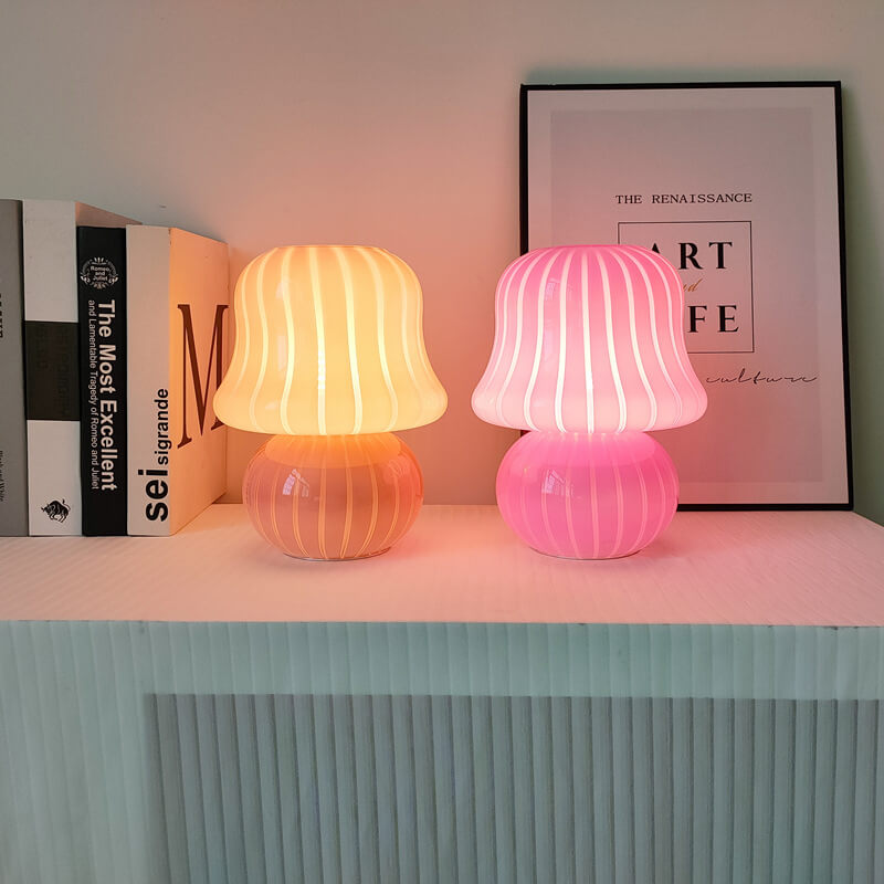 Cream Handmade Glass Mushroom Table Lamp
