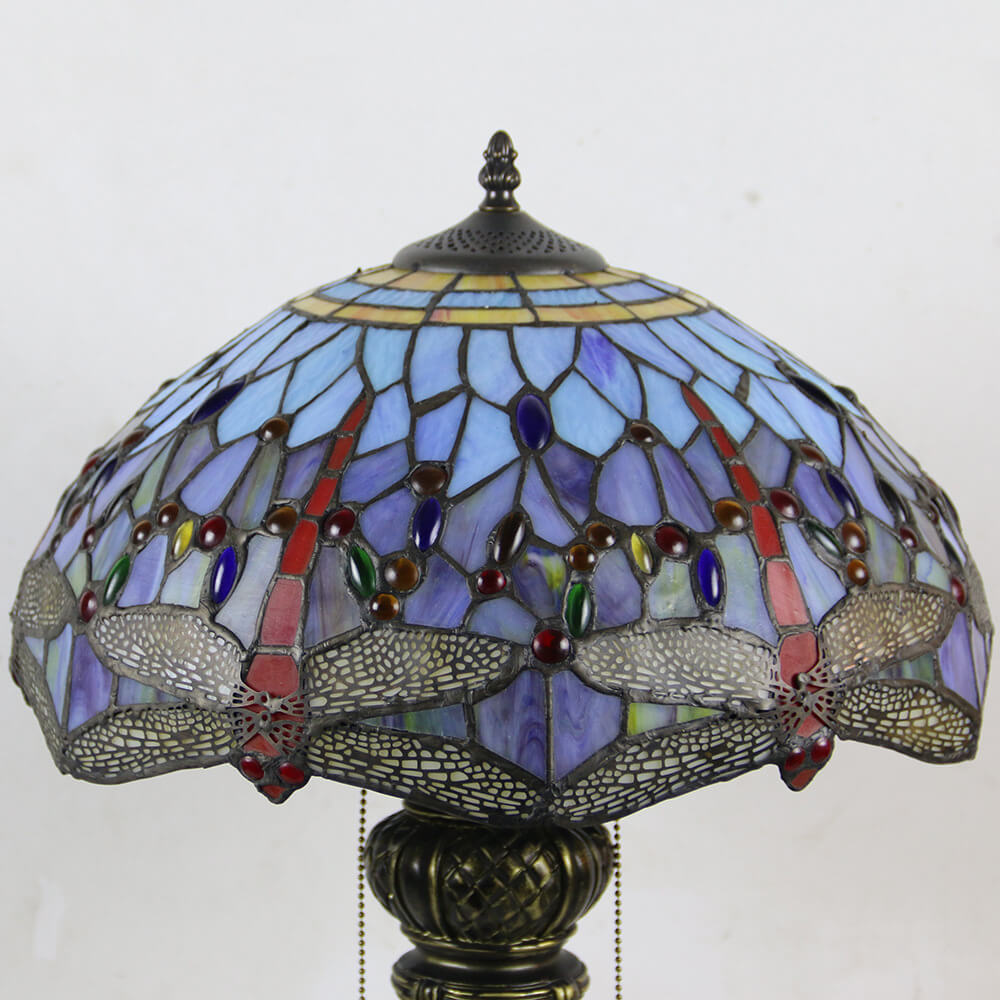 Dragonfly Peacock Glass Resin Table Lamp