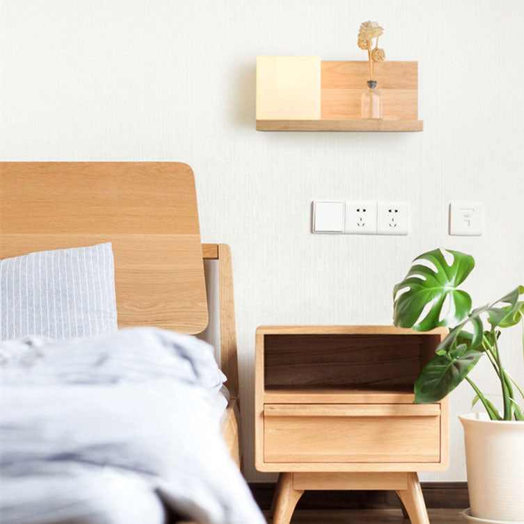 Wood Square Glass Wall Lamp