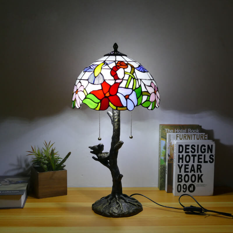 Dragonfly Flower Stained Glass 2-Light Table Lamp