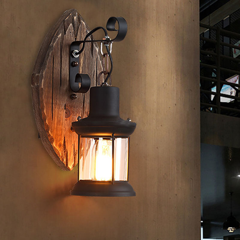Farmhouse Wood Disc Iron Wall Lamp