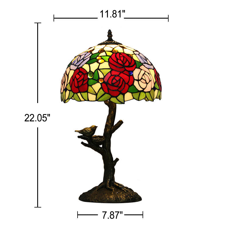 Rose Butterfly Design Stained Table Lamp