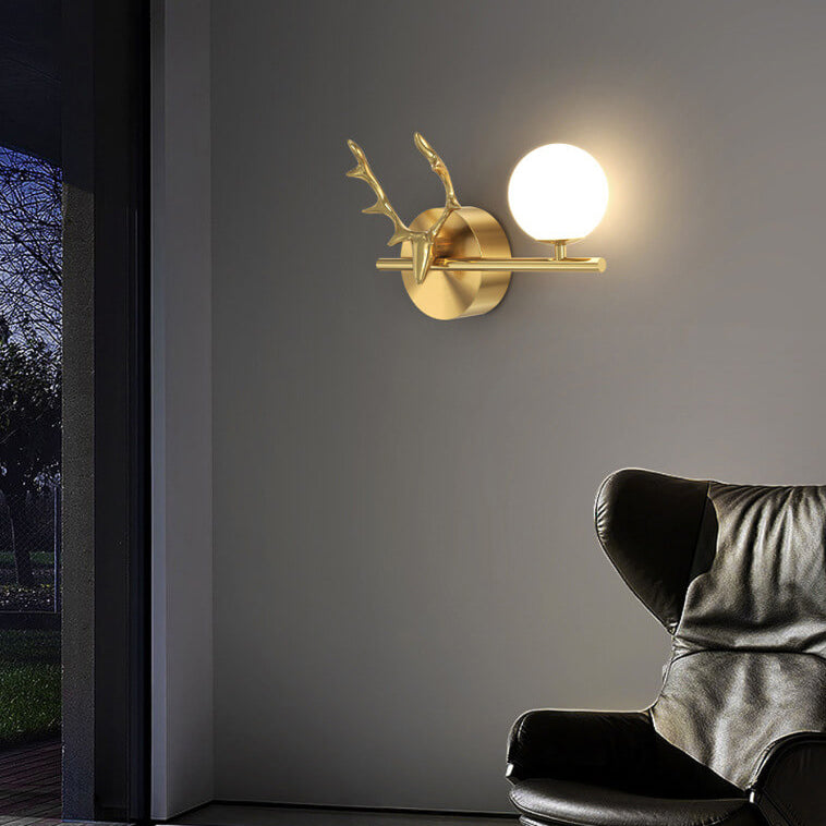 Antler Full Brass Glass Wall Lamp