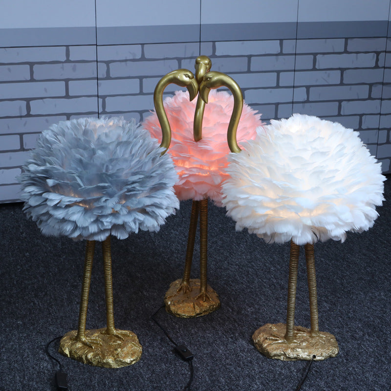 Goose Feather Metal Flamingo Table Lamp