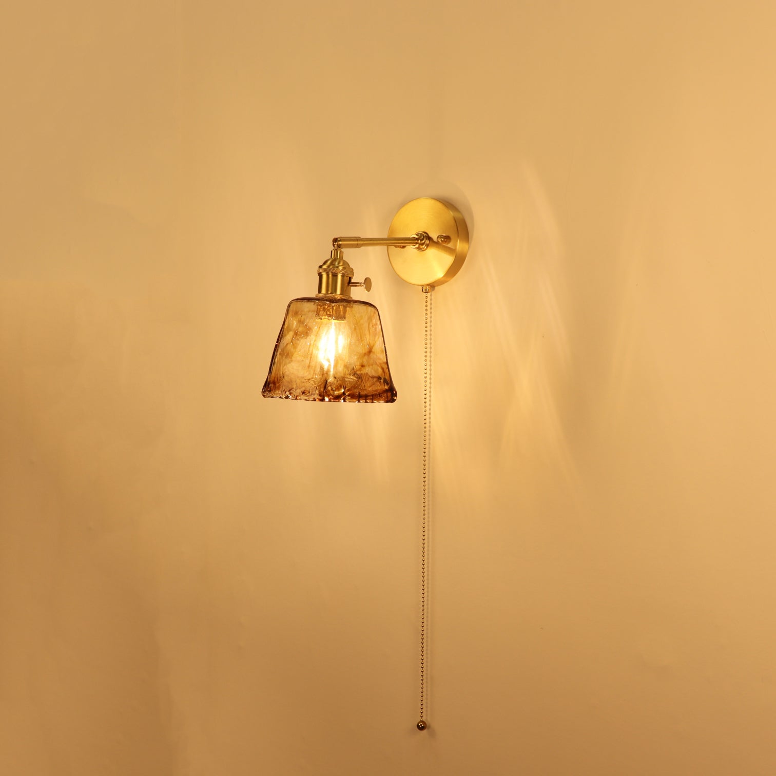 Brass Amber Square Glass Wall Lamp