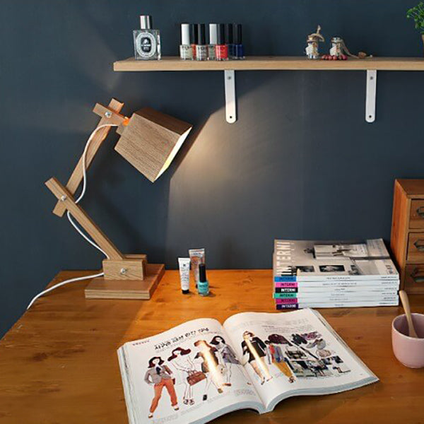 Solid Wood Cone Long Table Lamp