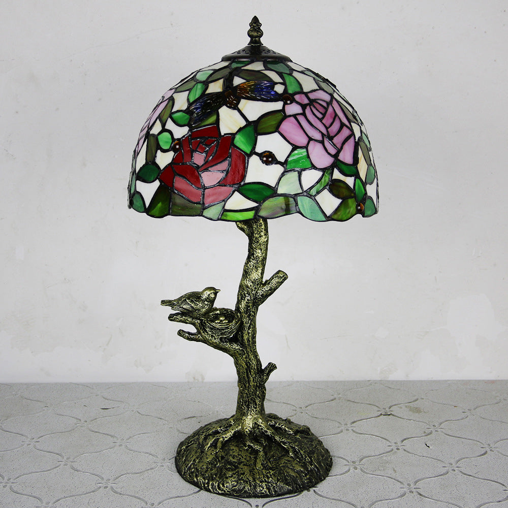 Dome Flower Hardware Stained Table Lamp