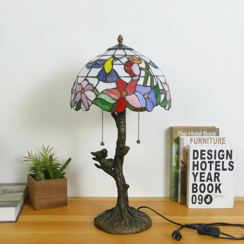 Dragonfly Flower Stained Glass 2-Light Table Lamp