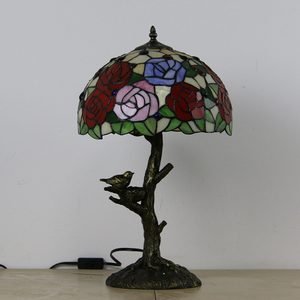 Rose Butterfly Design Stained Table Lamp