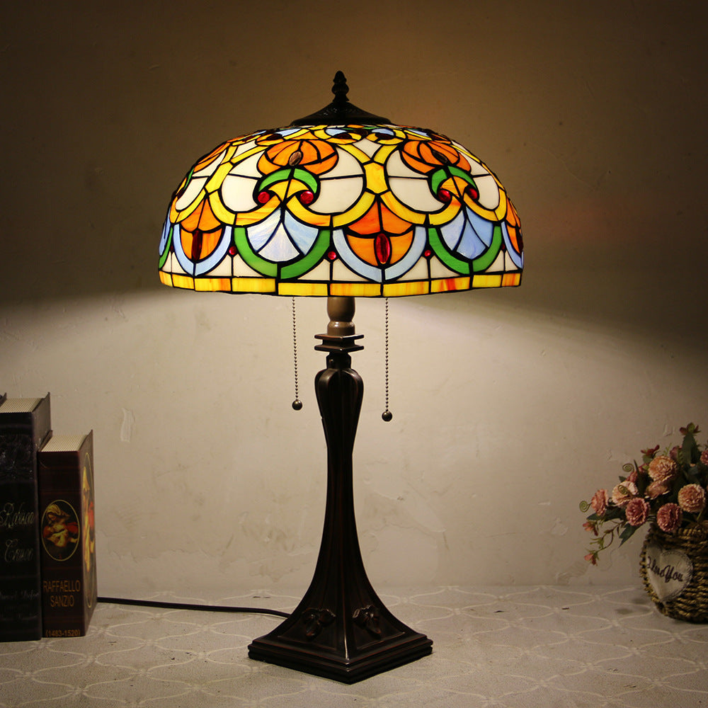 Mediterranean Stained Glass Cone 2-Light Table Lamp