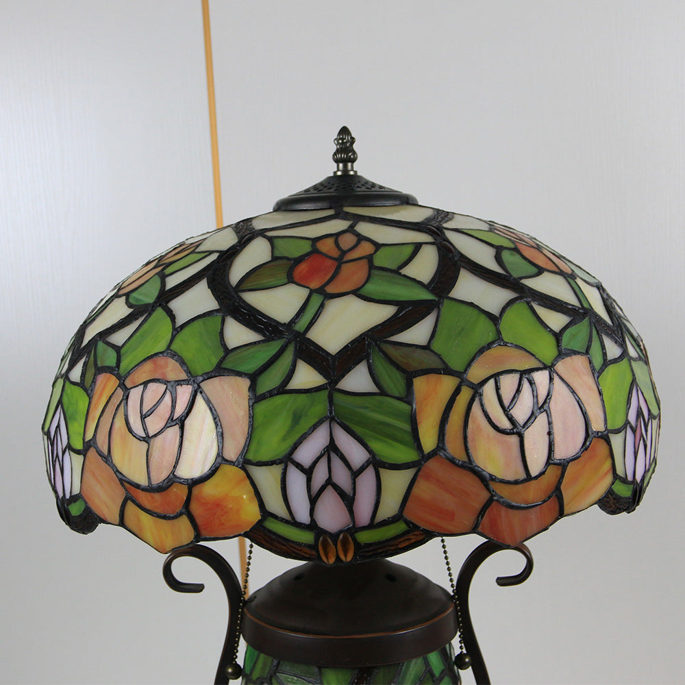 Floral Stained Glass Round 3-Light Table Lamp