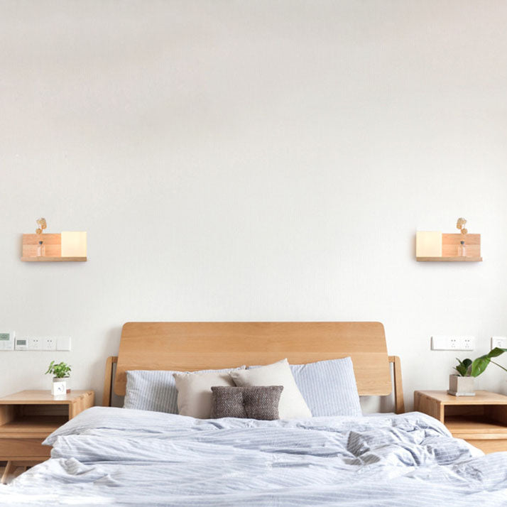 Wood Square Glass Wall Lamp