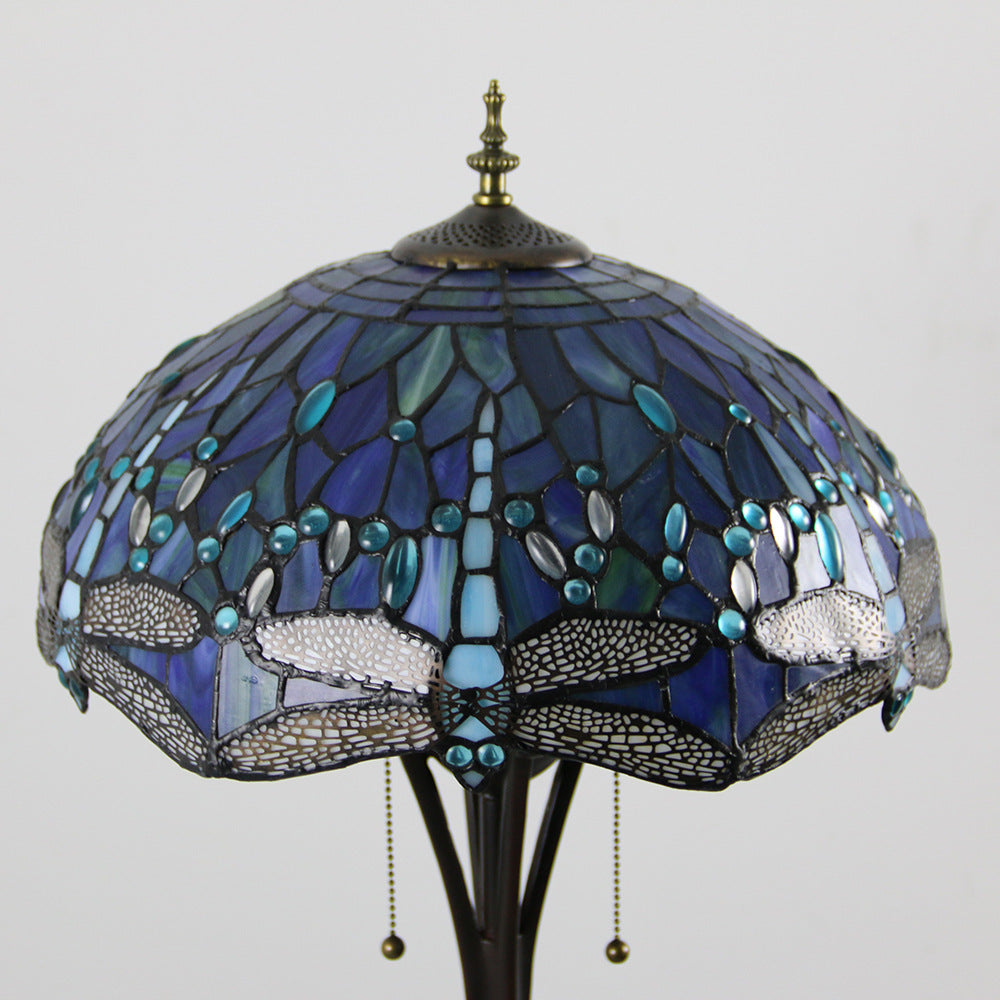 Mediterranean Dragonfly Stained Glass 2-Light Floor Lamp