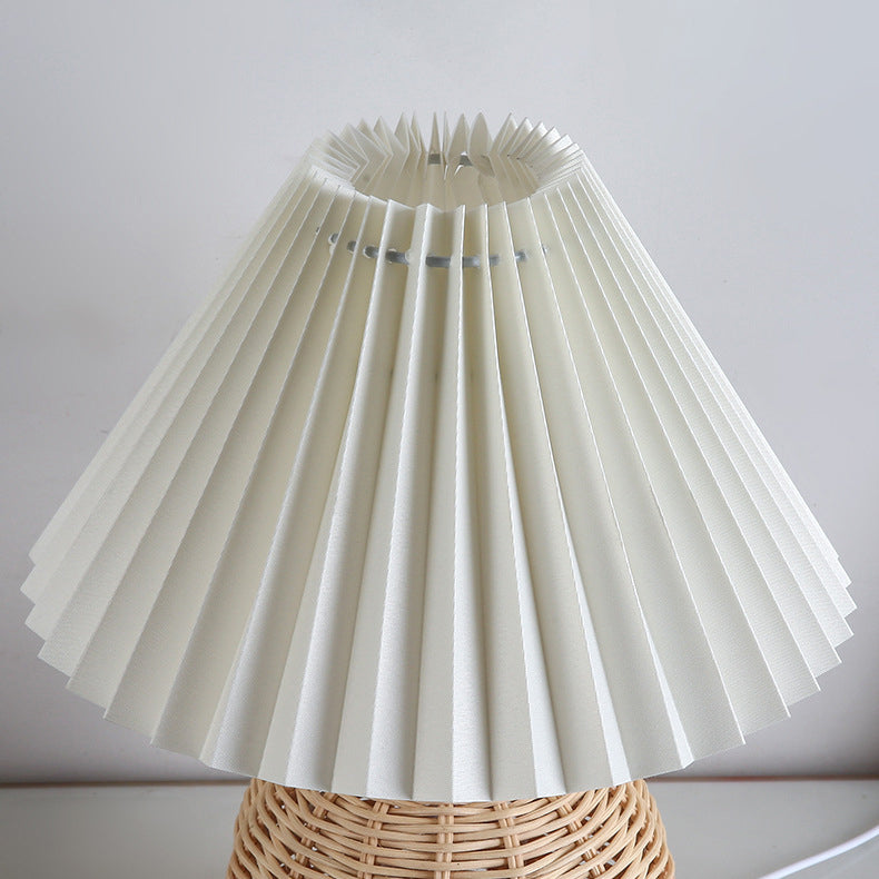 Rattan Fabric Pleated Conic Table Lamp