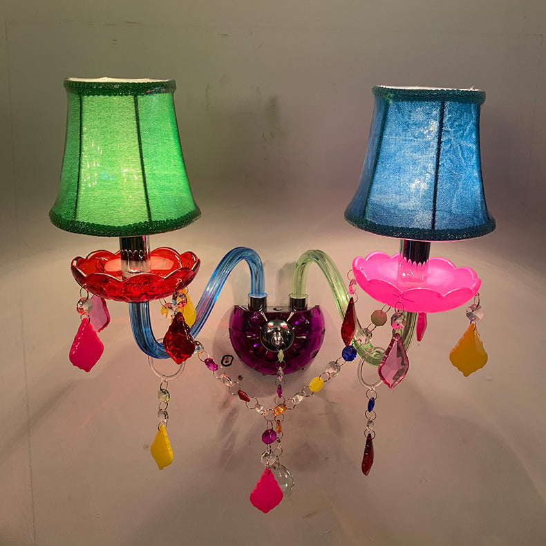 Kids Glass Crystal Metal 2-Light Wall Lamp