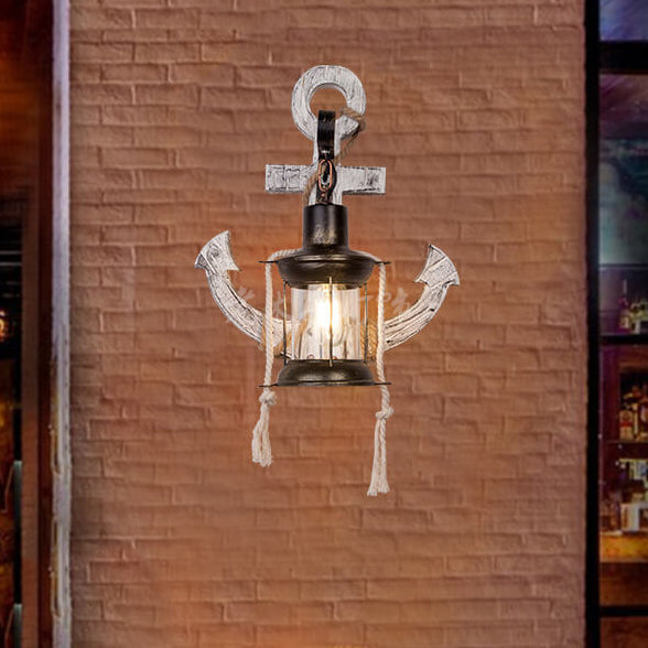 Boat Anchor Solid Wooden Wall Lamp