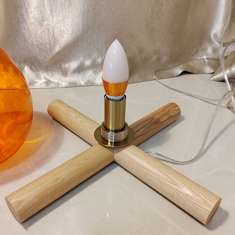 Fire Wood Glass Living Table Lamp