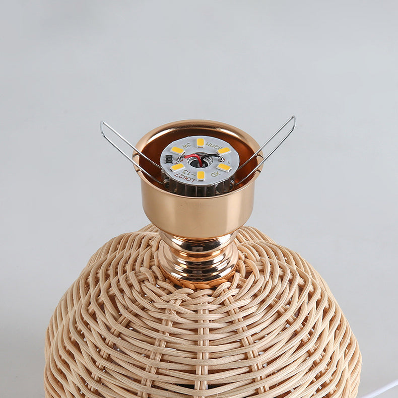 Rattan Fabric Pleated Conic Table Lamp