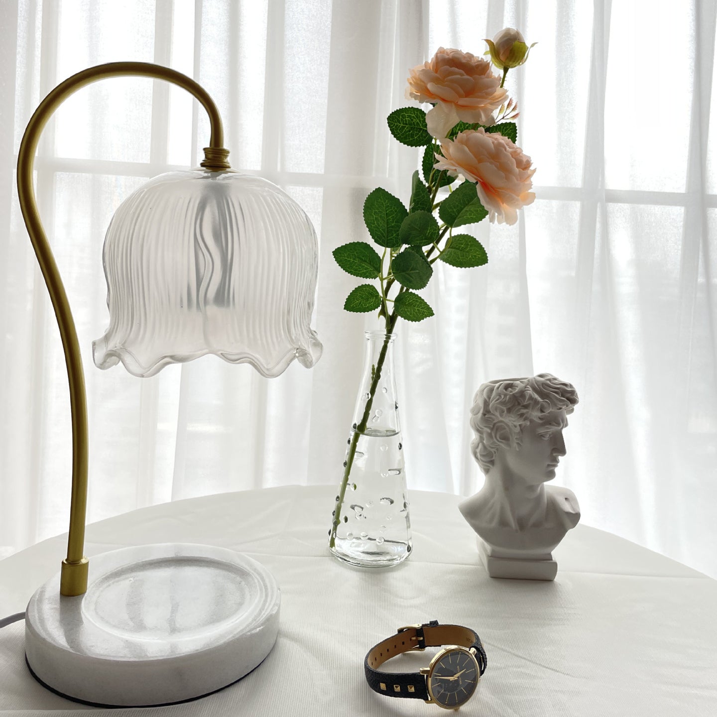 Flower Glass Marble Melting Table Lamp