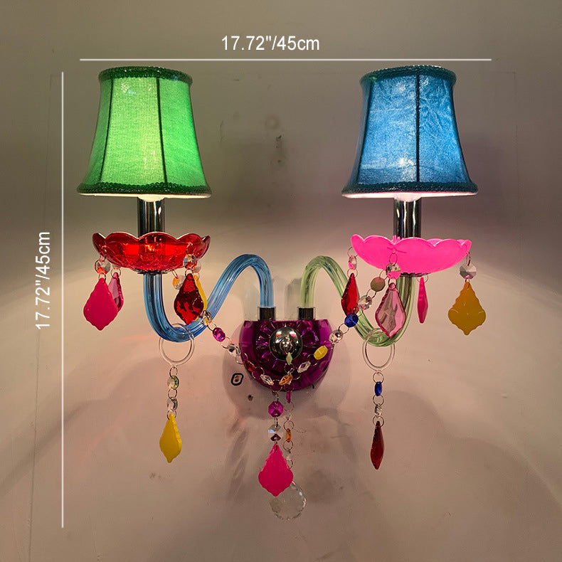 Kids Glass Crystal Metal 2-Light Wall Lamp