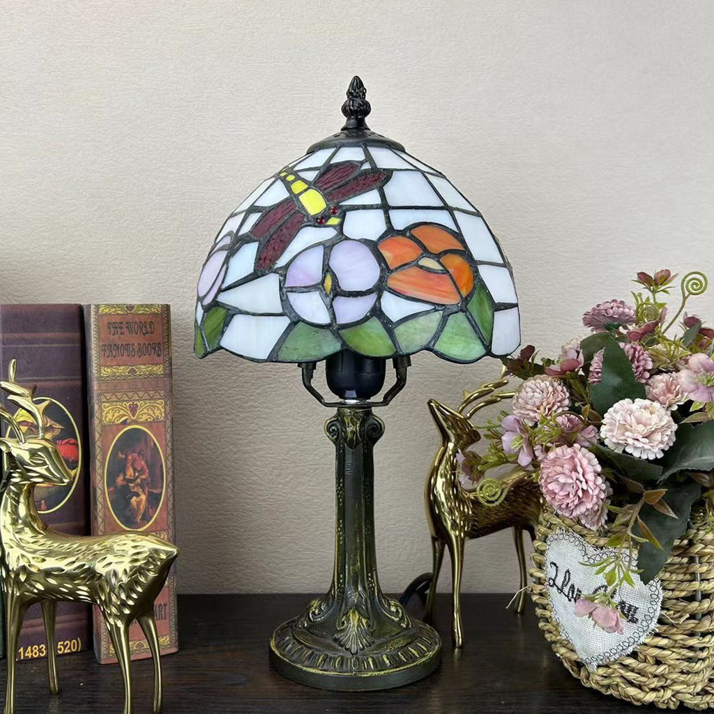 Alloy Glass Dome Flower Table Lamp