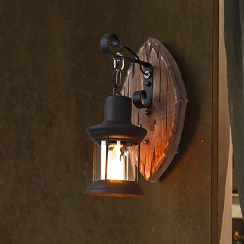 Farmhouse Wood Disc Iron Wall Lamp