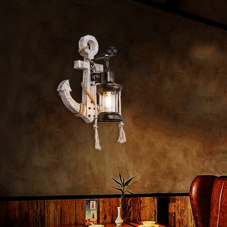 Boat Anchor Solid Wooden Wall Lamp