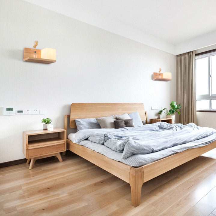 Wood Square Glass Wall Lamp