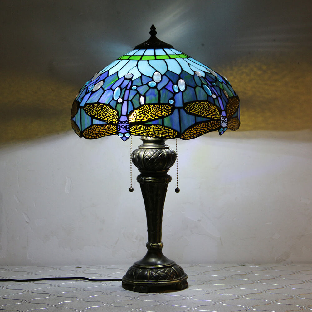 Dragonfly Peacock Glass Resin Table Lamp