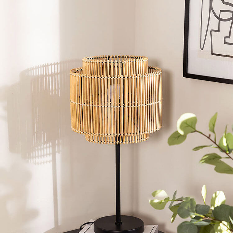 Rattan Weaving Cylinder Home Table Lamp