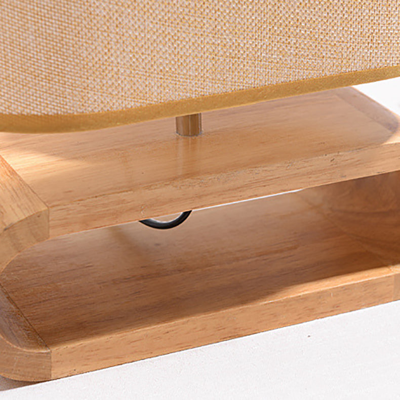 Wood Fabric Cylinder Elliptical Table Lamp