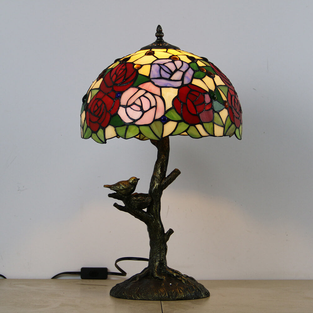 Rose Butterfly Design Stained Table Lamp